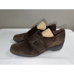 Aquatalia Women’s Sz 9.5 Brown Suede Wedge Loafers Shoes W/ Hook & Loop Closure